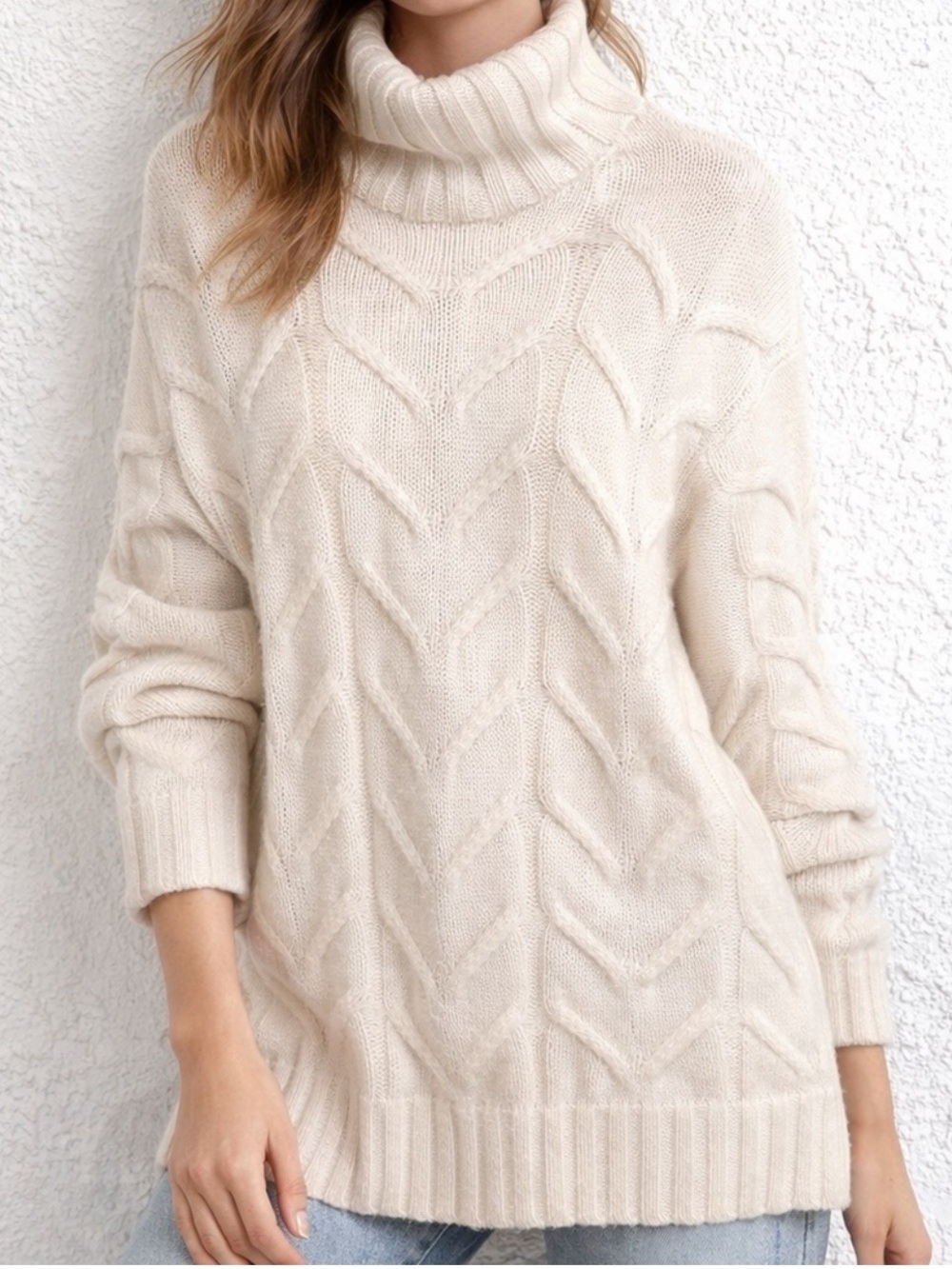 Aritzia Wilfred Champeaux Cable Knit Turtleneck Sweater 100% Merino Wool SZ L